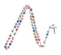 Rosario multicolore cattolico religioso collana maglione catena croce crocifisso ciondolo perline catena gioielli