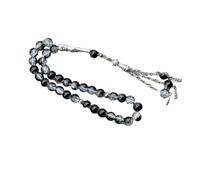 Rosario musulmano con 33 perline di preghiera Tasbih in vetro incrinato con ciondolo a frange, braccialetto etnico islamico per il culto quotidiano