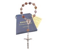 Rosario per auto, rosario per specchietto retrovisore/leva del cambio/asta | Perline da preghiera con medaglia dei santi e crocifisso, fatte a mano, benedette in Terra Santa, con sacchetto e attestato