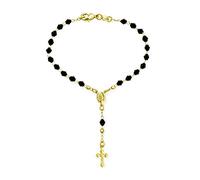 Bling Jewelry Rosario Religioso Cristiano con Perle Nere della Santa Madre Vergine Maria E Crocifisso Braccialetto da Preghiera per Donne Adolescenti Placcato in Oro 18K di 7 Pollici