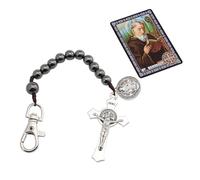 Rosario tascabile da un decennio con medaglie di San Benedetto, piccole perline nere cattoliche robuste per uomini e donne, regalo cattolico, portachiavi rosario crocifisso, medalla de San Benito