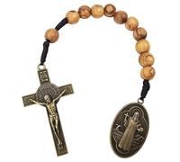 Rosario tascabile in bronzo con medaglia di San Benedetto, 1 decennio, crocifisso di San Benedetto, 10 mm, perline in legno di ulivo, rosario in legno di ulivo, realizzato a mano, con sacchetto e