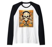 Rose Arancioni Che circondano Un Design Art Nouveau Cranium Maglia con Maniche Raglan