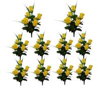 Rose artificiali 10 bouquet 13, 8 '' rose realistiche con 7 teste Fiori di seta finta fiori di cimitero per tomba vivida vivida artificiale per la festa di nozze decorazione per la casa giallo