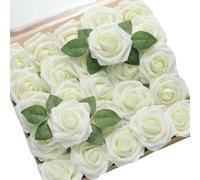 Rose artificiali 15/25/100 pezzi Rose finte in schiuma Bouquet da sposa Centrotavola Festa della mamma Decorazione per feste di San Valentino - Bianco latte - 25 pezzi senza foglie in scatola