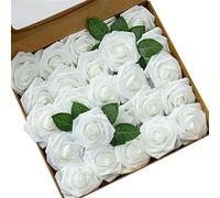 Rose artificiali 15/25/100 pezzi Rose finte in schiuma Bouquet da sposa Centrotavola Festa della mamma Decorazione per feste di San Valentino - Bianco - 25 pezzi senza foglie in scatola