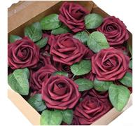 Rose artificiali, 26 x 26 x 6,5 cm, fiori in schiuma PE, decorazioni realistiche per matrimoni, lunga durata, senza irrigazione, centrotavola per casa e ufficio (rosso)