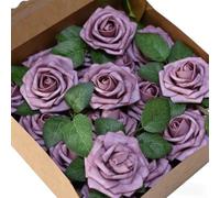 Rose artificiali, 26 x 26 x 6,5 cm, fiori in schiuma PE, decorazioni realistiche per matrimoni, lunga durata, senza irrigazione, centrotavola per casa e ufficio (viola)