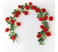 Rose artificiali rampicanti realistiche, 1,9 m, per casa, centro commerciale, decorazione per le vacanze, in rattan stile Monet, con 21 fiori (rosso)
