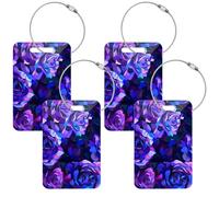 Rose astratte viola e blu con stile cubismo pittura dettagliata con uno sfondo scuro che mostra un motivo floreale in colori vivaci altamente dettagliato con ricchi tratti di pennello come un