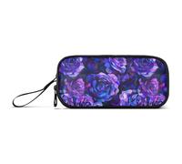 Rose astratte viola e blu in stile cubismo pittura dettagliata con uno sfondo scuro che mostra un motivo floreale in colori vivaci altamente dettagliati con pennellate ricche come un