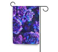 Rose astratte viola e blu in stile cubismo pittura dettagliata con uno sfondo scuro che mostra un motivo floreale in colori vivaci altamente dettagliati con pennellate ricche come un