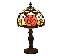 Rose Bedside Table Lamps, Nightstands Reading Bedroom Desk Lamp Night Light, 8 inch Stained Glass Red Rose Lampshade,Lover Gifts,Rome Zinc Alloy Base