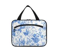 Rose bianche blu vintage appese grandi borse cosmetiche per le donne con gancio, designer chic tote bag per viaggio donne viaggio bolso de para Mujer L
