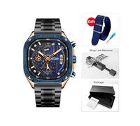 (Rose Blue-Box-T) Orologio da polso da uomo al quarzo nero MEGIR con quadrante quadrato impermeabile
