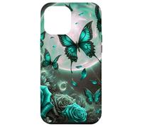 Rose Butterfly Design Teal Blue Floral Print Flower Galaxy Custodia per iPhone 12 Pro Max