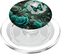 Rose Butterfly Design Teal Blue Floral Print Flower Galaxy PopSockets PopGrip per MagSafe