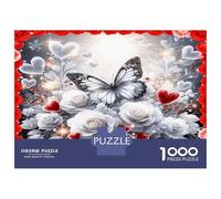 Rose Butterfly Love 1000 Pezzi Puzzle Classico Romantic Floral Charm Bundle Puzzle Cartone Premium - Hit Tra Gli Anziani Appassionati, Regalo Di Inaugurazione, Divertimento Indoor E Feste 52x38cm/1000