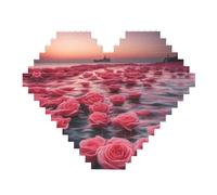 Rose by The Sea Print Building Brick Block Puzzle - Puzzle a forma di cuore, immagine puzzle in legno