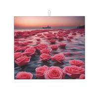 Rose by the sea Tappetino scolapiatti da cucina, 40,6 x 45,7 cm, tappetino assorbente per piano di lavoro, decorativo, resistente, lavabile, riutilizzabile,