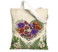 Rose Canvas Tote Bag, floreale romantico fico viola viola viola borsa della spesa 33x38 pollici, Viola, 13x15 Inch