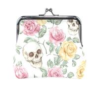 Rose colorate e scheletri delle donne PU Leather Coin Purse Carino Change Holder Card Organizer per le donne