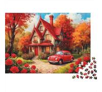 Rose Cottage con la macchina a scarabei rossi Puzzle in Legno Impermeabile Puzzles Da 1000 Pezzi Per Adulti Sfidanti E Rompicapo Giochi Educativi