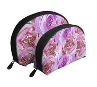 Rose di peonia acquerello viola e viola lilla, Borsa per trucco a conchiglia Portamonete da donna Borsa da toilette piccola Borsa per cosmetici 2 pezzi