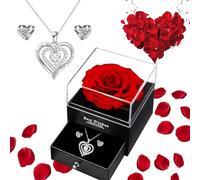 Rose Eternelle - Cofanetto regalo da donna, rosa eterna con argento 925, collana orecchini gioielli regalo di compleanno donna, regalo eterno coppia mamma San Valentino, festa delle mere, colore