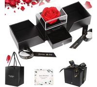 Rose Eternelle - Scatola regalo rosa rossa conservata, rosa eterna artificiale scatola, con sacchetto di carta e biglietto di auguri, regali per le donne per San Valentino e compleanno