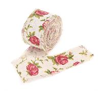 Rose Fiore Tela Nastro Rotolo, Vintage Juta Stampato Fiori Craft Ribbon Roll Fai da Te Sposa Decorazione del Panno Cintura Matrimonio Confezioni Floreale Scrapbooking Rustica Cucito Sartoria Orli 10m