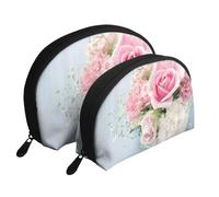 Rose Fiori rosa, Borsa per trucco a conchiglia Portamonete da donna Borsa da toilette piccola Borsa per cosmetici 2 pezzi