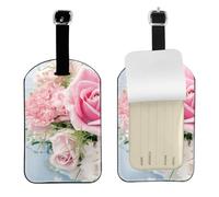 Rose Fiori Rosa,Etichette per bagagli in pelle PU, etichette per bagagli resistenti da viaggio, 2 pezzi