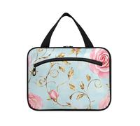 Rose Foglie Dorate Pastello Retro Hanging Borsa da Viaggio con Gancio Appendere, Accessori di Design Kit Borsa per papà Camping bolso para maquillaje L