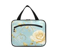Rose Foglie D'oro Pastello Retro Appeso articoli da toeletta Borsa Da Viaggio Donne con Gancio, Accessori di Design Borse per gli Uomini per papà Palestra bolsas para maquillaje de Mujer, Rose, foglie