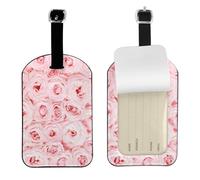 Rose fresche rosa stampate,Etichette per bagagli in pelle PU, etichette per bagagli resistenti da viaggio, 2 pezzi