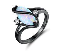 Rose Gold and White Gold Plated Created Ruby, White Fire Opal and Cubic Zirconia Trim Ring