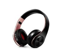 (Rose Gold Black) HIFI Stereo Wireless Bluetooth Headphone for Xiaomi iPhone Sumsamg Tablet, with Mic, Support SD Card & FM