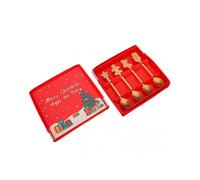 (Rose Gold) Christmas Cutlery Spoon Fork Set Creative Cute Santa Snowman Fork Spoon Set For Home Party Table