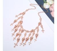 (Rose Gold)Collana teschio gotico con croce e nappe catenina per accessori di tendenza