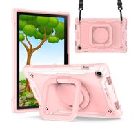 (Rose Gold) Kid Friendly Colorful Case For Tab A8 10.5 Inch 2021 With Shoulder Strap, 360rotating Stand, Shockproof, Camera Protection
