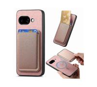 (Rose Gold, Multicolor) For Google Pixel 9a Case Detachable Magnetic Card Bag Leather Phone Back Cover - Green