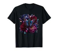 Rose Incantate di Mezzanotte con Farfalla Blu Maglietta