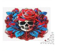 Rose Jigsaw Puzzle Impossibili 1000 Pezzi Skull with Red Rose And Leaves Decorazione Per La Casa. Giochi Rilassamento E Intelligence Per Adulti E Ragazzi Da 14 Anni 52x38cm/1000pcs