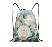 Rose Light Blue Sacca con Cordoncino Pieghevole Borsa Coulisse Regolabile Gym Sack per Shopping Nuoto Vita Quotidiana 36X42Cm