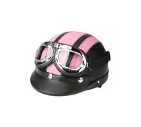 (Rose)Motorcycle scooter open face half leather helmet with visor uv goggles retro vintage styl