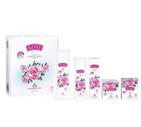 Rose Original Gift Set Donna 5 pezzi con Olio di Rosa Naturale al 100% - Acqua Micellare, Gel Doccia, Crema Giorno per il Viso, Crema per le Mani e Sapone Senza Parabeni