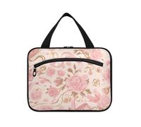 Rose Oro Romantiche Rose per San Valentino Hanging Toiletry Borse per Viaggiare con gancio, Designer Unisex Trucco Organizer Bag per Ladies Viajero para Mujer L