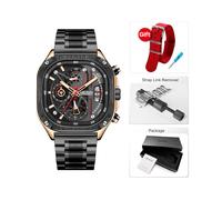 (Rose Red-Box-T) Orologio da polso da uomo al quarzo nero MEGIR con quadrante quadrato impermeabile