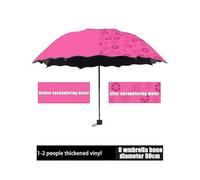 (Rose Red)Ladies Portable Umbrellas Windproof 3-folding Blossoms In Water Changes Color Anti-uv Sun/rain Umbrella